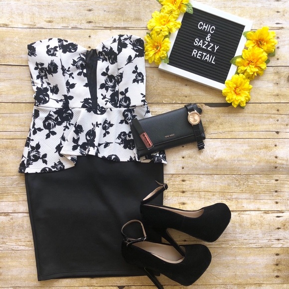 Dresses & Skirts - Peplum Floral Print Tube Top Mini Dress